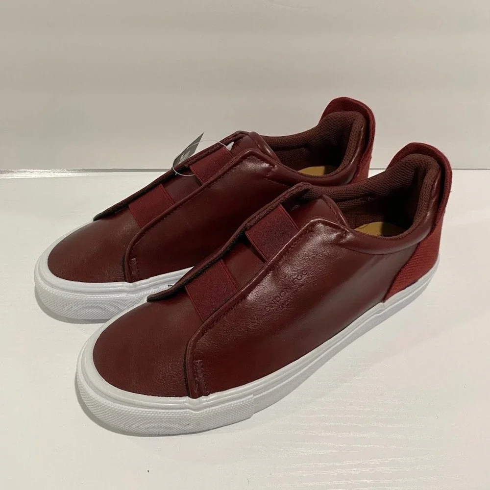 London Fog Men Slip On Memory Foam Sneakers Burgundy Size 8.5